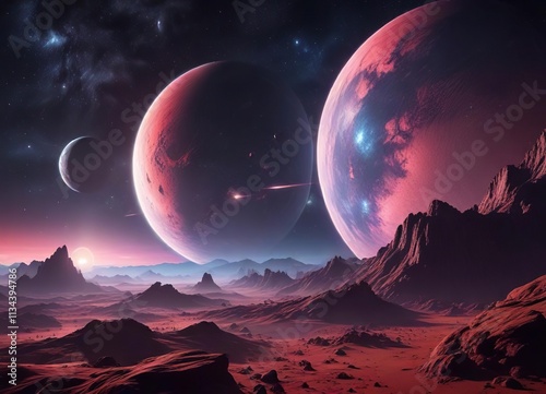 Space Scene with Deep Blues and Reds Gradient, chromatic aberration, cosmic