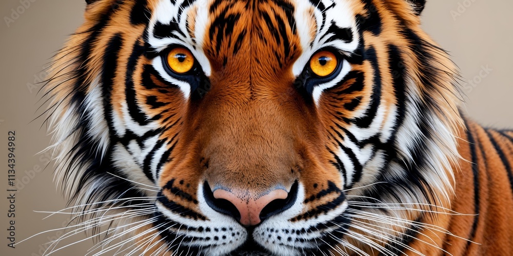 Fototapeta premium Close Up of a Tiger's Face with Fiery Eyes