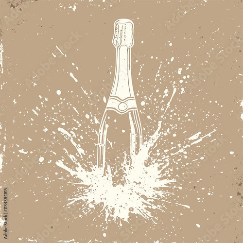 Vintage-style champagne bottle with a celebratory splash.