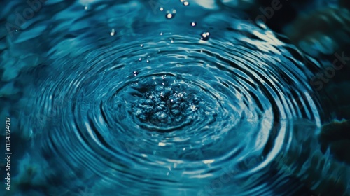 Water Droplet Impacting Still Blue Water Surface