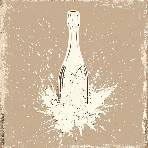 Vintage-style champagne bottle with a celebratory splash.