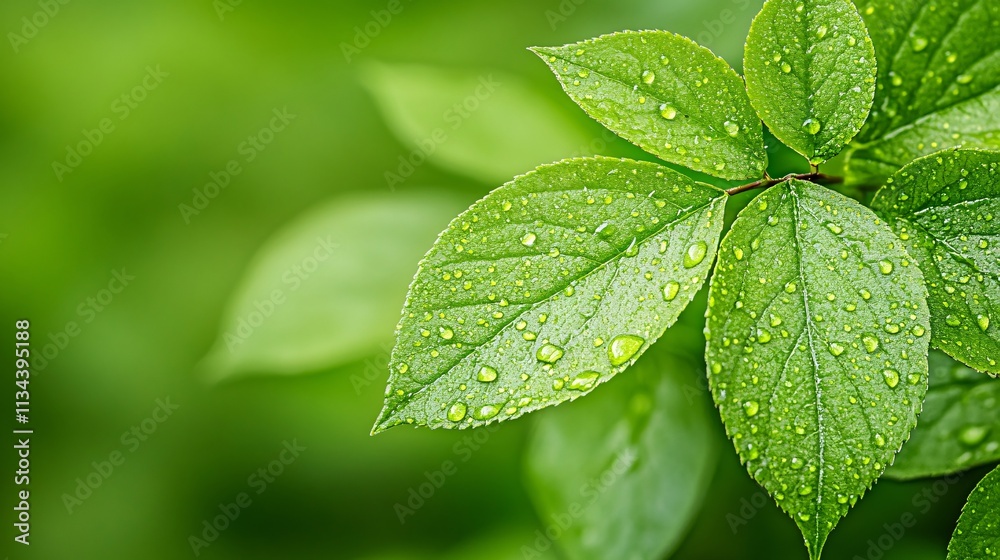 A close-up of vibrant green leaves covered in droplets, showcasing nature's freshness and beauty. A close-up of vibrant green leaves covered in droplets, showcasing nature's freshness and beauty.