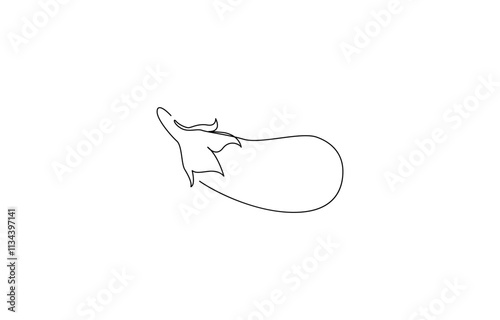 Eggplant in continuous line art drawing style. Aubergine fruit black linear sketch isolated, One continuous line drawing eggplant vegetable. eggplant single line illustration.