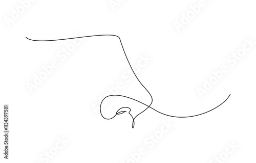 Hand drawn human sense organs vector, Human Nose one line drawing, Hand drawn human sense organs vector, Human Nose one line drawing, Parts of the face nose drawn in one continuous line.