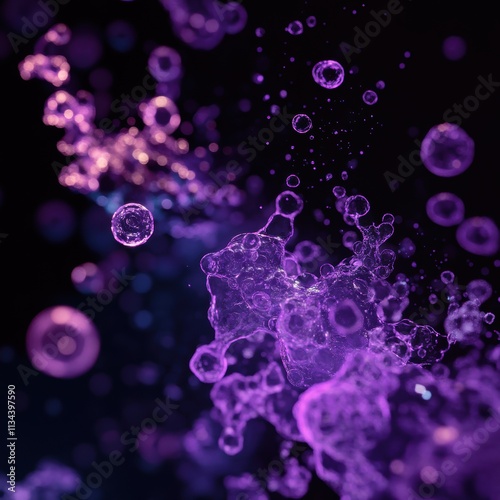 Illuminating purpletoned viral particles in dark environment high fidelity visuals science concept close-up view photo