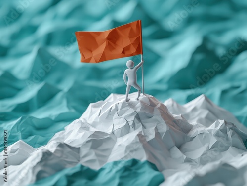 Humans celebrating triumph mountaintop digital artwork majestic landscape elevated perspective symbol of achievement