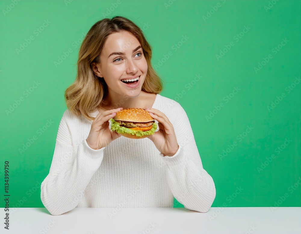 a beautiful woman who eats a hamburger a beautiful woman who eats a hamburger