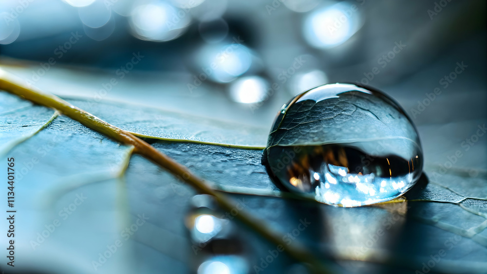 Macro Shot Water Droplet Green Leaf Purity Eco Consciousness Nature Beauty Close-Up Photo Stock Concept Macro Shot Water Droplet Green Leaf Purity Eco Consciousness Nature Beauty Close-Up Photo Stock Concept