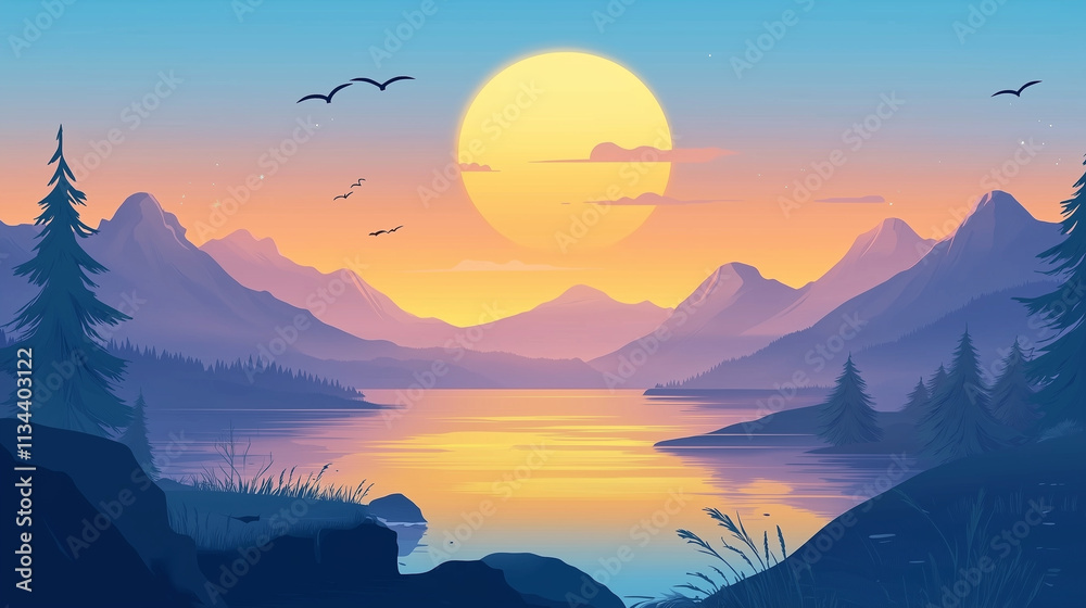 Fototapeta premium Mountains Adorned in Golden Light