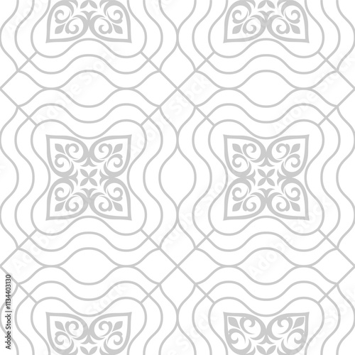 Abstract geometric floral seamless pattern. Gray and white ornament. Modern stylish texture repeating. Vector background.