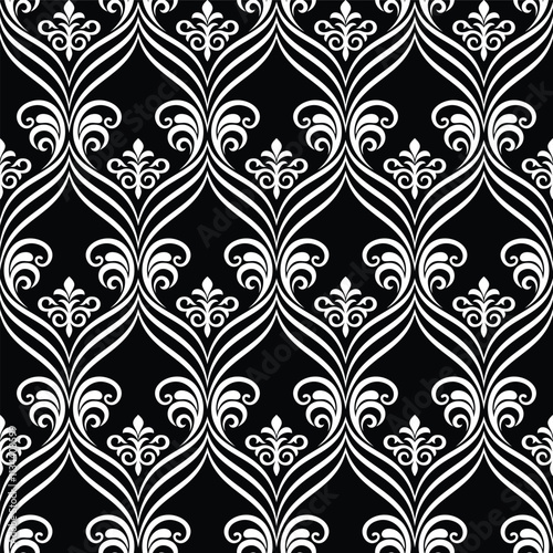 Abstract floral seamless pattern. Black and white. Vector background.