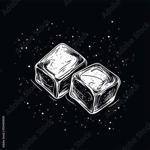 Sketchy ice cubes against a cosmic, starry background.