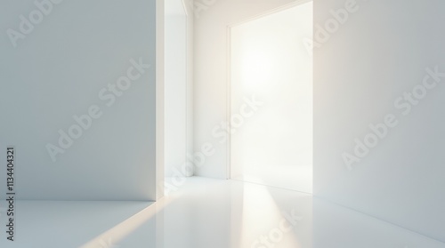 Minimalist White Room Interior Design: Sunlight Streaming Through an Open Doorway