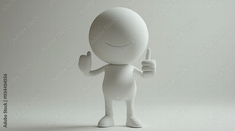 Humanoid figure gives thumbs-up gesture studio setting humans animation minimalist environment front view positive symbolism Humanoid figure gives thumbs-up gesture studio setting humans animation minimalist environment front view positive symbolism