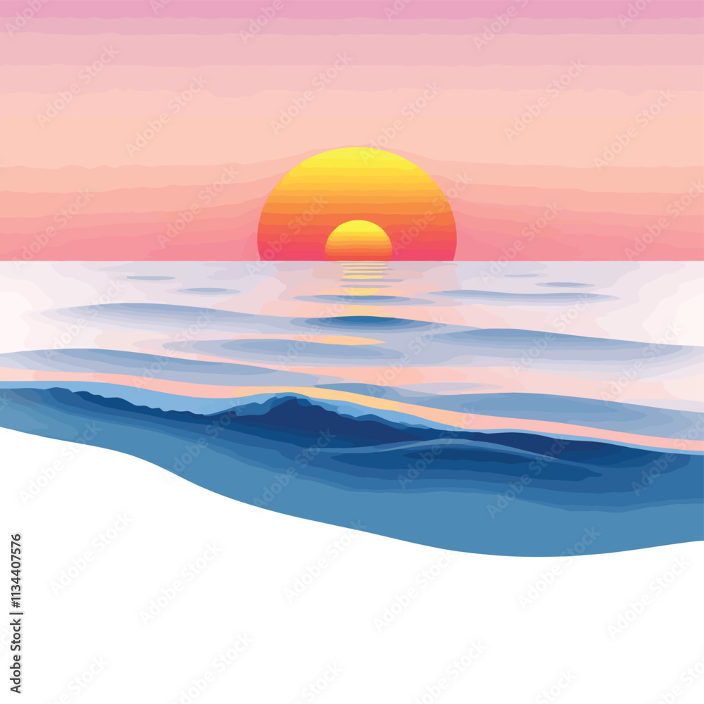 a sunset on the beach with waves and a bright orange sun a sunset on the beach with waves and a bright orange sun