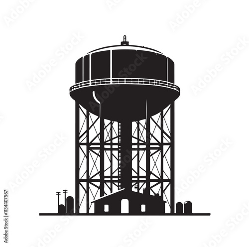 water storage tower silhouette vector illustration