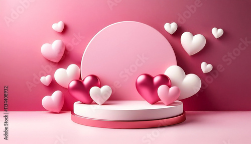 Pink and white hearts around the podium.

