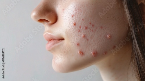 Woman Showing Acne Skin Problem in Before Treatment Image photo