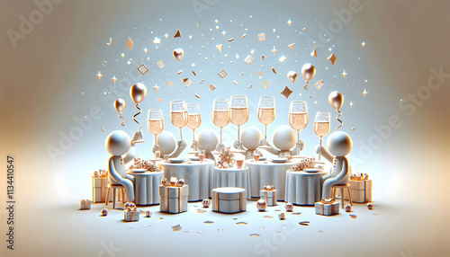 3D Plain background with toasting wine glasses and confetti copy space above. concept as A clean plain background featuring toasting wine glasses accompanied by shimmering confetti symbolizing unity a