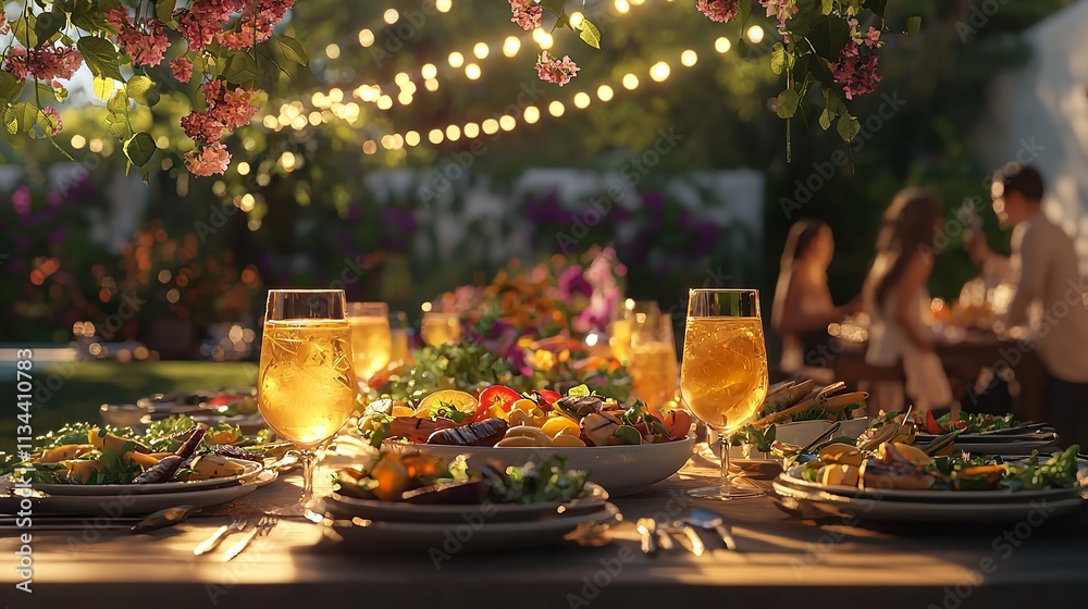Charming Summer Dinner Party Table Adorned with Flowers and Decor Charming Summer Dinner Party Table Adorned with Flowers and Decor