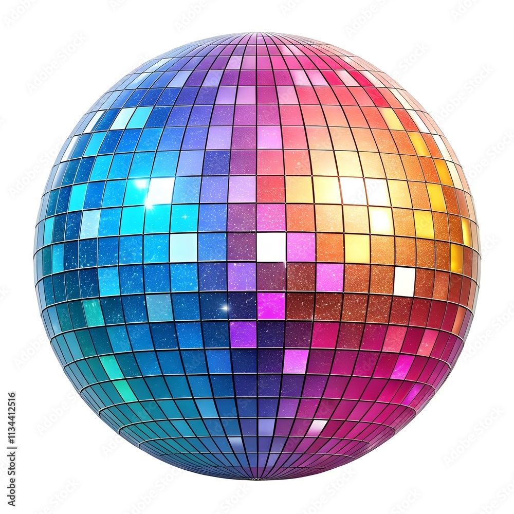 Shiny disco ball halftone with sparkling reflections isolated on white background for party and celebration Shiny disco ball halftone with sparkling reflections isolated on white background for party and celebration