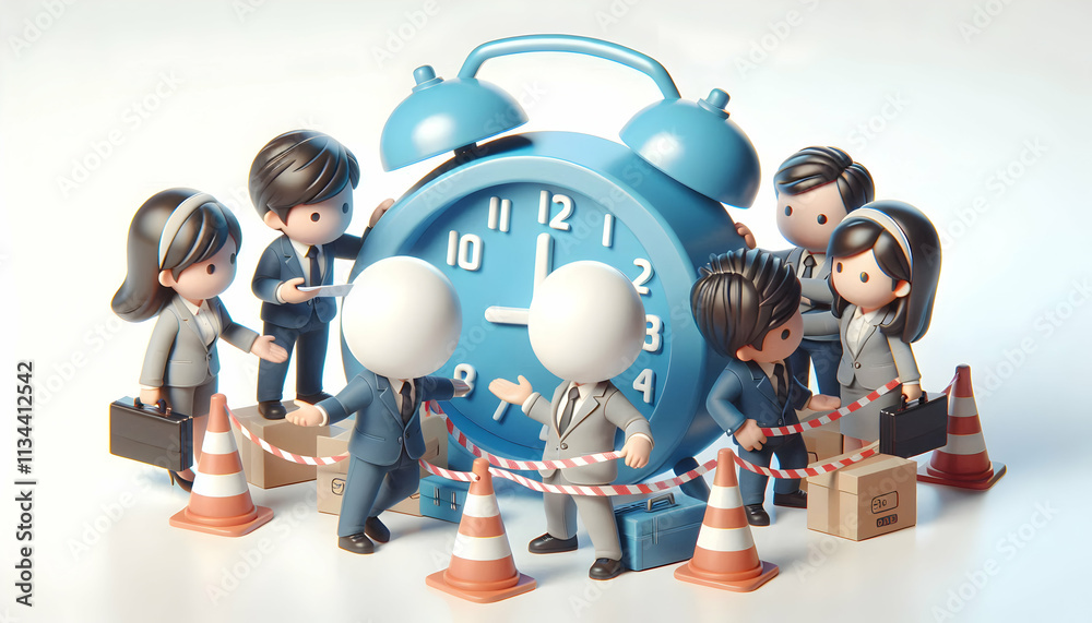 3D Team dealing with project delays in macro close up copy space ...
