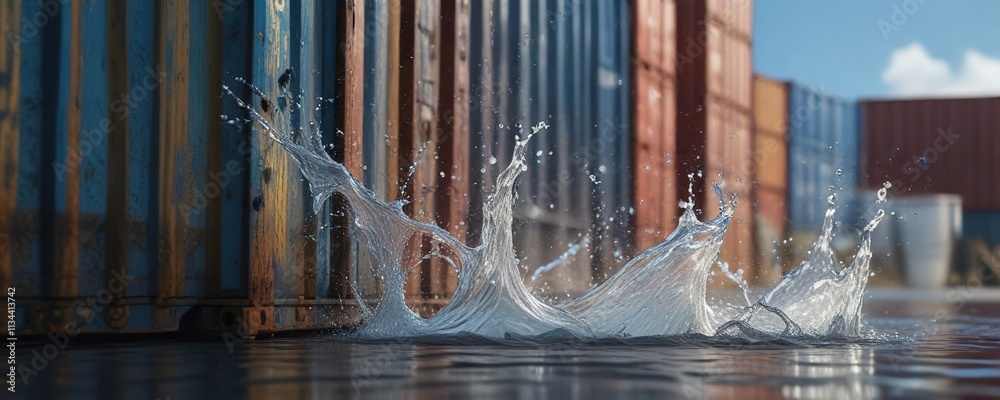 Obraz premium Water splashing against the side of a container with ripples forming in the air , splash effect, ripple formation, water textures