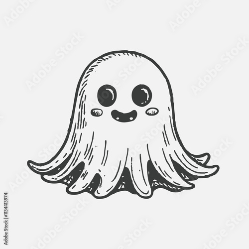 vector illustration of a black ghost a white background