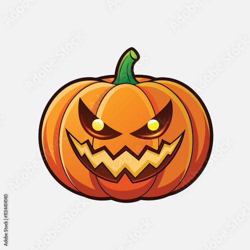 carved pumpkin with a menacing smile or a quirky face white background