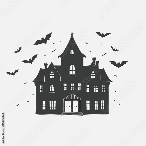 Wallpaper Mural Black silhouette isolated haunted house. halloween house sketch hand drawn in doodle style illustration Torontodigital.ca