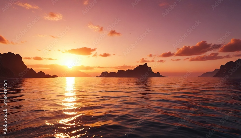 The sun's descent is accompanied by a range of vibrant hues that stretch across the horizon and reflect off the sea , soft, sky, warm sunset The sun's descent is accompanied by a range of vibrant hues that stretch across the horizon and reflect off the sea , soft, sky, warm sunset
