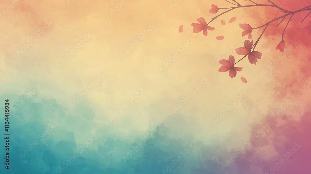Autumn Foliage Branches with Vibrant Fall Leaves Against Hazy Blurred Nature Background Autumn Foliage Branches with Vibrant Fall Leaves Against Hazy Blurred Nature Background