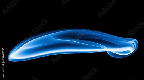 A flowing wave of glowing blue smoke isolated on a black background, featuring smooth curves and an ethereal, futuristic design perfect for abstract compositions