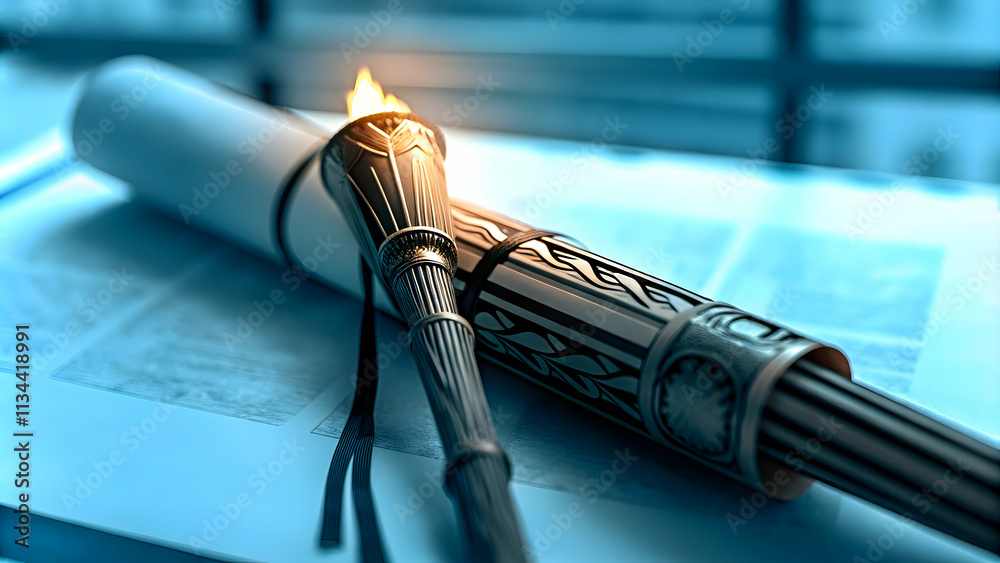 Naklejka premium Graduation Scroll and Torch Vector Symbolizing Enlightenment and Academic Achievement for Infographics
