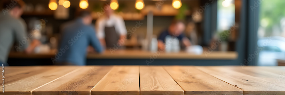 A wooden tabletop in a blurred background of a busy cafe or restaurant counter area._00001_ A wooden tabletop in a blurred background of a busy cafe or restaurant counter area._00001_