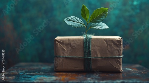 Eco Friendly Parcel Box with Green Branding   Sustainable Shipping Concept photo