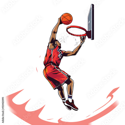 a basketball player dunting a ball