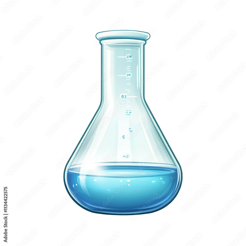 Laboratory Erlenmeyer Flask with Blue Liquid: A Detailed Illustration Laboratory Erlenmeyer Flask with Blue Liquid: A Detailed Illustration