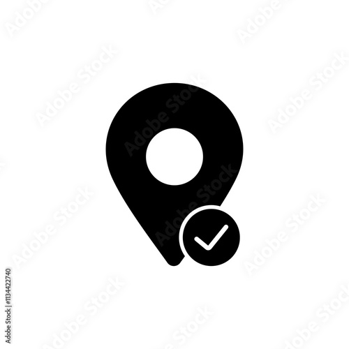 icon location pin and checkmark can be used for travel guides, navigation apps, icons, or websites related to confirmation.Isolated white background editable,eps 10