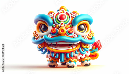 3D Vector of a Chinese lion dance head isolated on white background. concept as A vibrant vector illustration of a traditional Chinese lion dance head with vivid colors and intricate details symbolizi photo