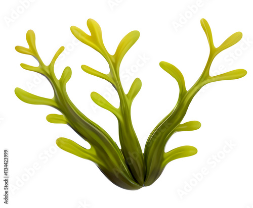 Laminaria or kelp seaweed isolated PNG, transparent background, spirulina seaweed plant close up studio shot. Tasty seaweed leaves illustration.