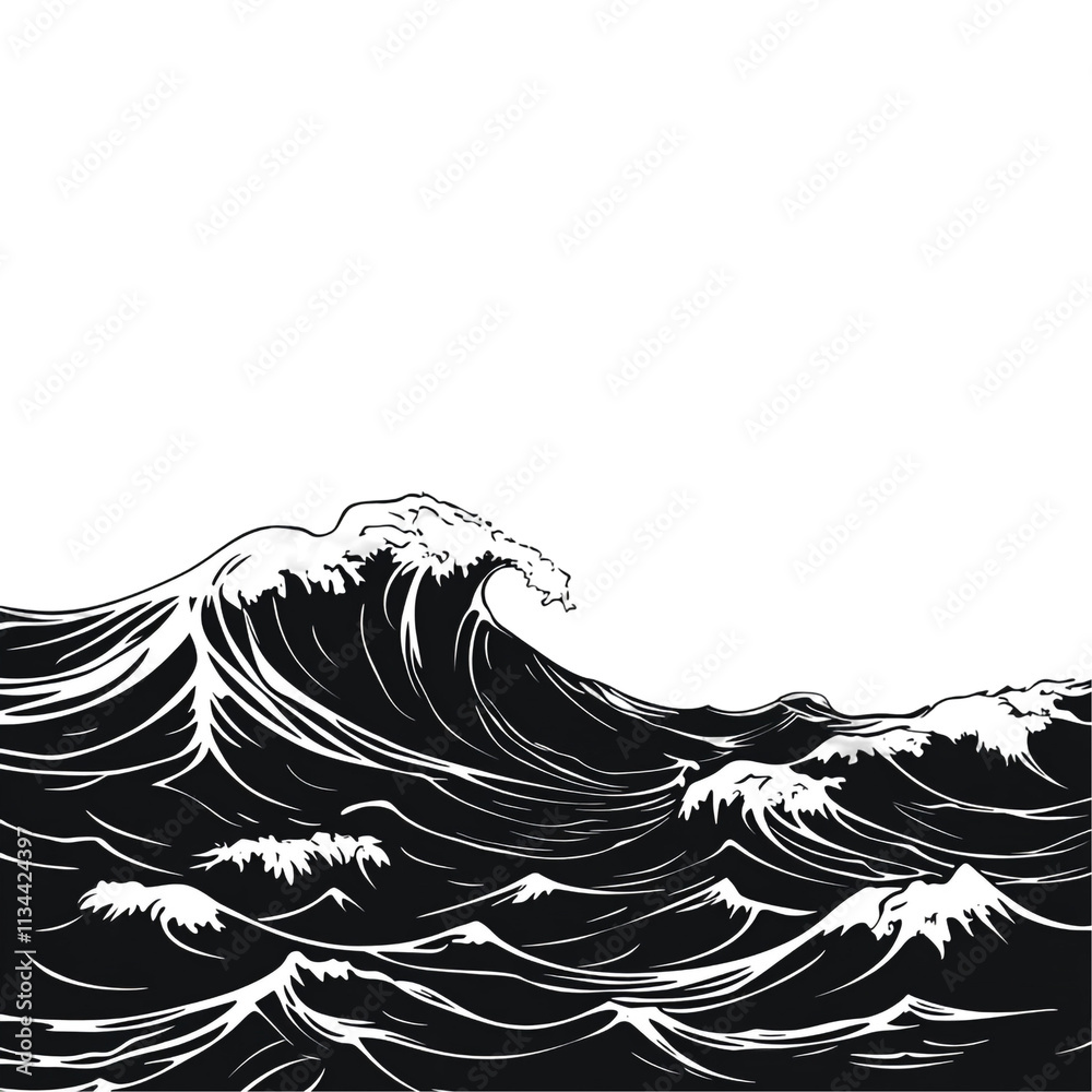 Obraz premium Monochromatic Ocean Waves: A Graphic Illustration