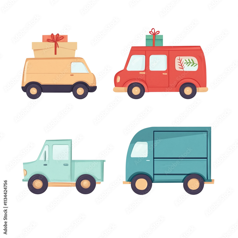Fototapeta premium Adorable Cartoon Vehicles with Gifts