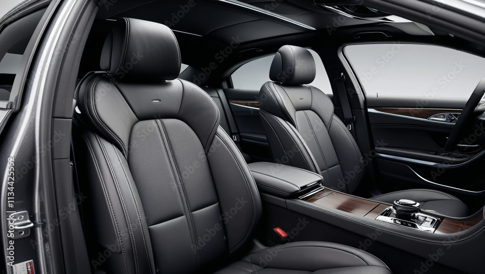 The front seats and headrests in this modern car interior are incredibly comfortable, with sleek black leather upholstery and an elegant design perfect for a luxurious ride The front seats and headrests in this modern car interior are incredibly comfortable, with sleek black leather upholstery and an elegant design perfect for a luxurious ride