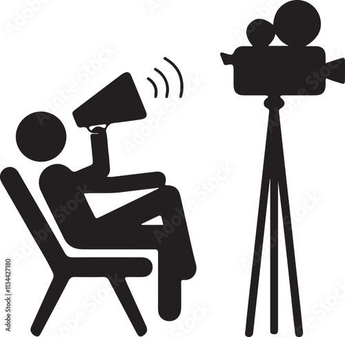 An illustration of a stickman giving instructions to a cameraman, designed in silhouette style