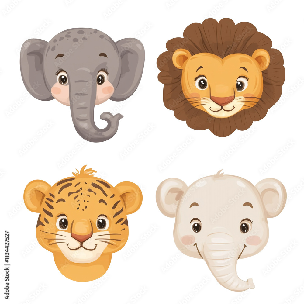 Obraz premium Adorable Baby Animals Collection: Lion, Tiger, and Elephants