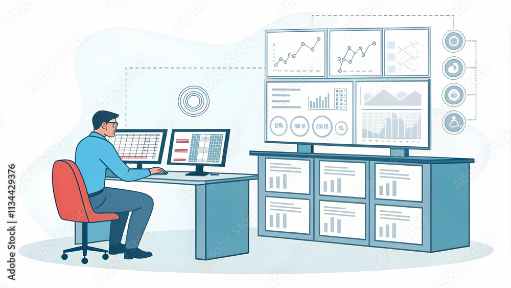 IT Specialist Integrating Customer Data Systems for Seamless Information Flow and Accessibility in Stock Photo Concept IT Specialist Integrating Customer Data Systems for Seamless Information Flow and Accessibility in Stock Photo Concept