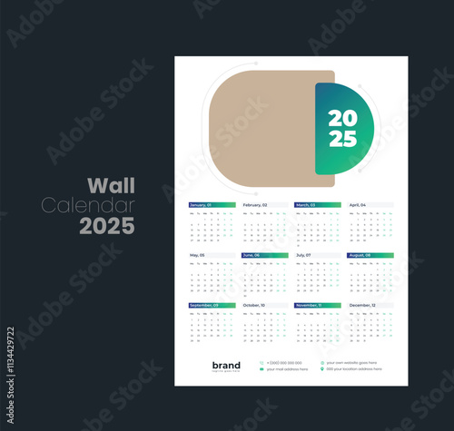 Wall calendar 2025 template design
