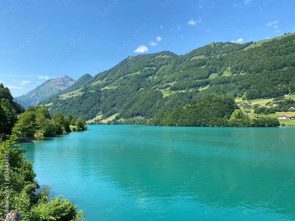 Lake Lungern or Natural reservoir Lungerersee - Canton of Obwald, Switzerland (Naturstausee Lungernsee oder Lungerensee - Kanton Obwald, Schweiz) Lake Lungern or Natural reservoir Lungerersee - Canton of Obwald, Switzerland (Naturstausee Lungernsee oder Lungerensee - Kanton Obwald, Schweiz)