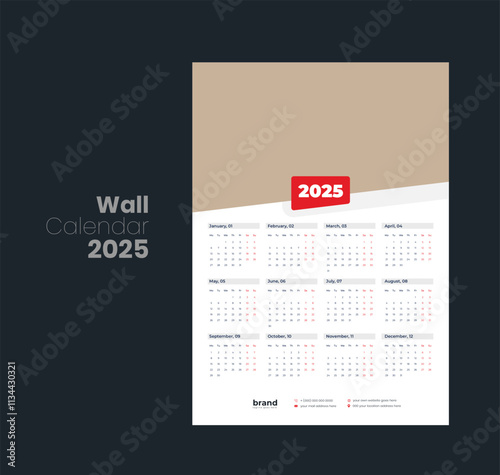 Wall calendar 2025 template design
